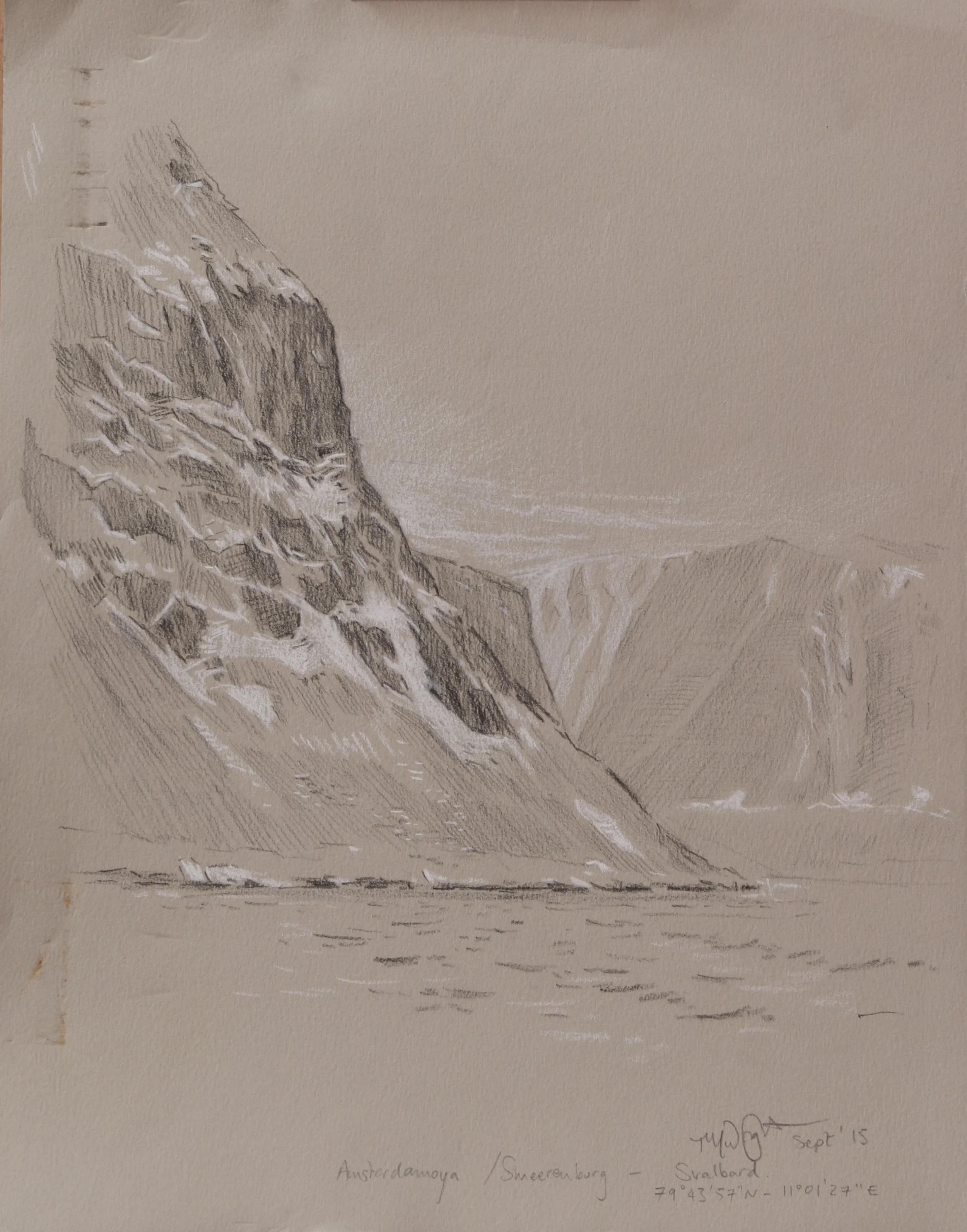Amsterdamoya/ Smeerenburg. Charcoal & white chalk on toned paper. 25x32cm.