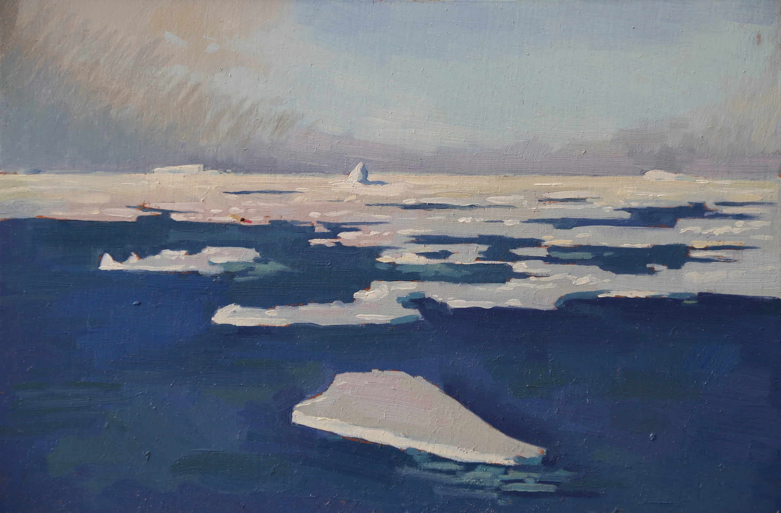  Approaching pack-ice (and bear kill).&nbsp;oil on board.&nbsp;20x30cm. 