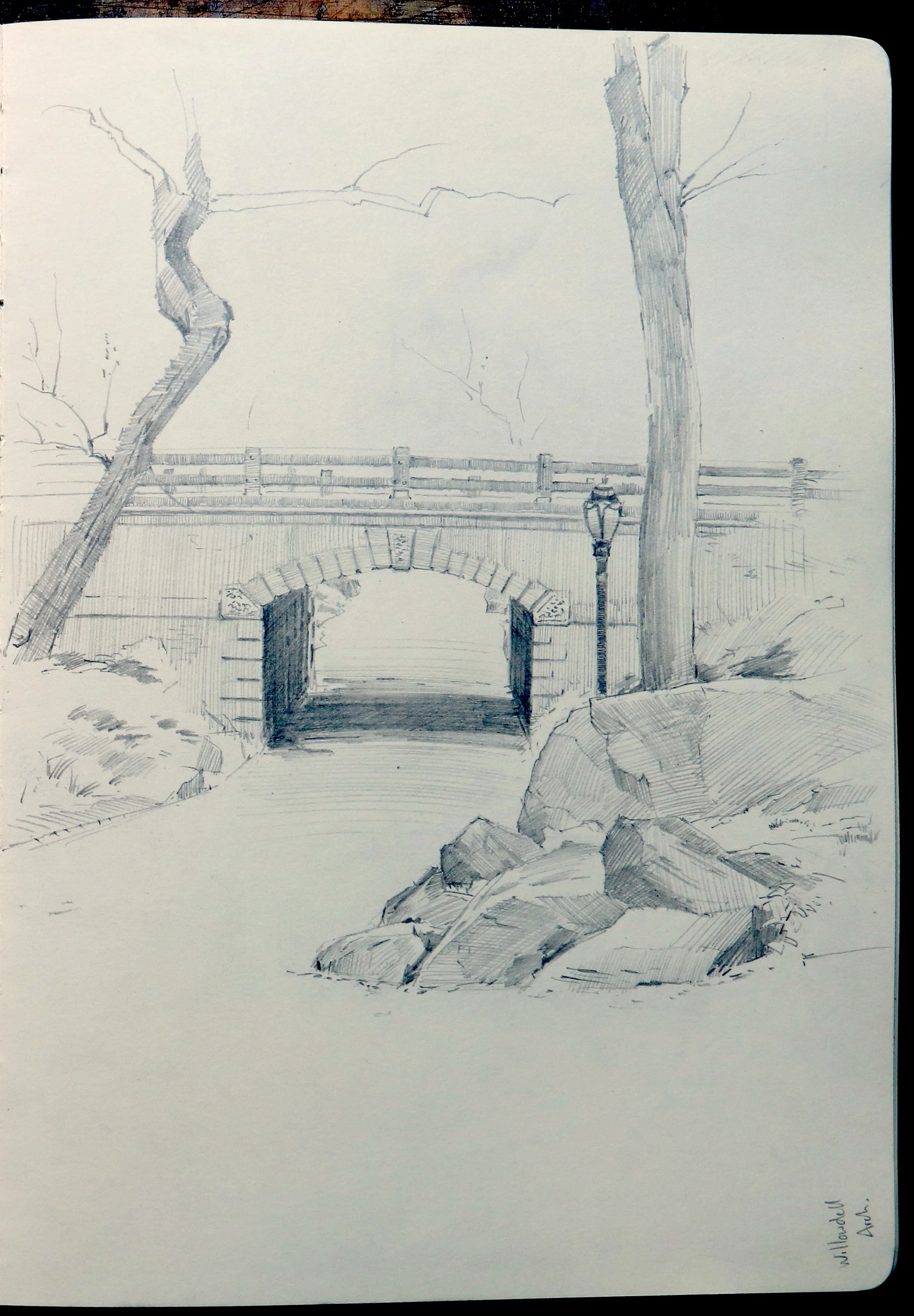 WILLOWDALE ARCH , built in 1861 by Calvert Vaux and Jacob Wrey Mould, with iron railing by J.B. & W.W. Cornell Iron Works