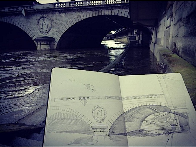 View of "Pont au Change", with sketchbook