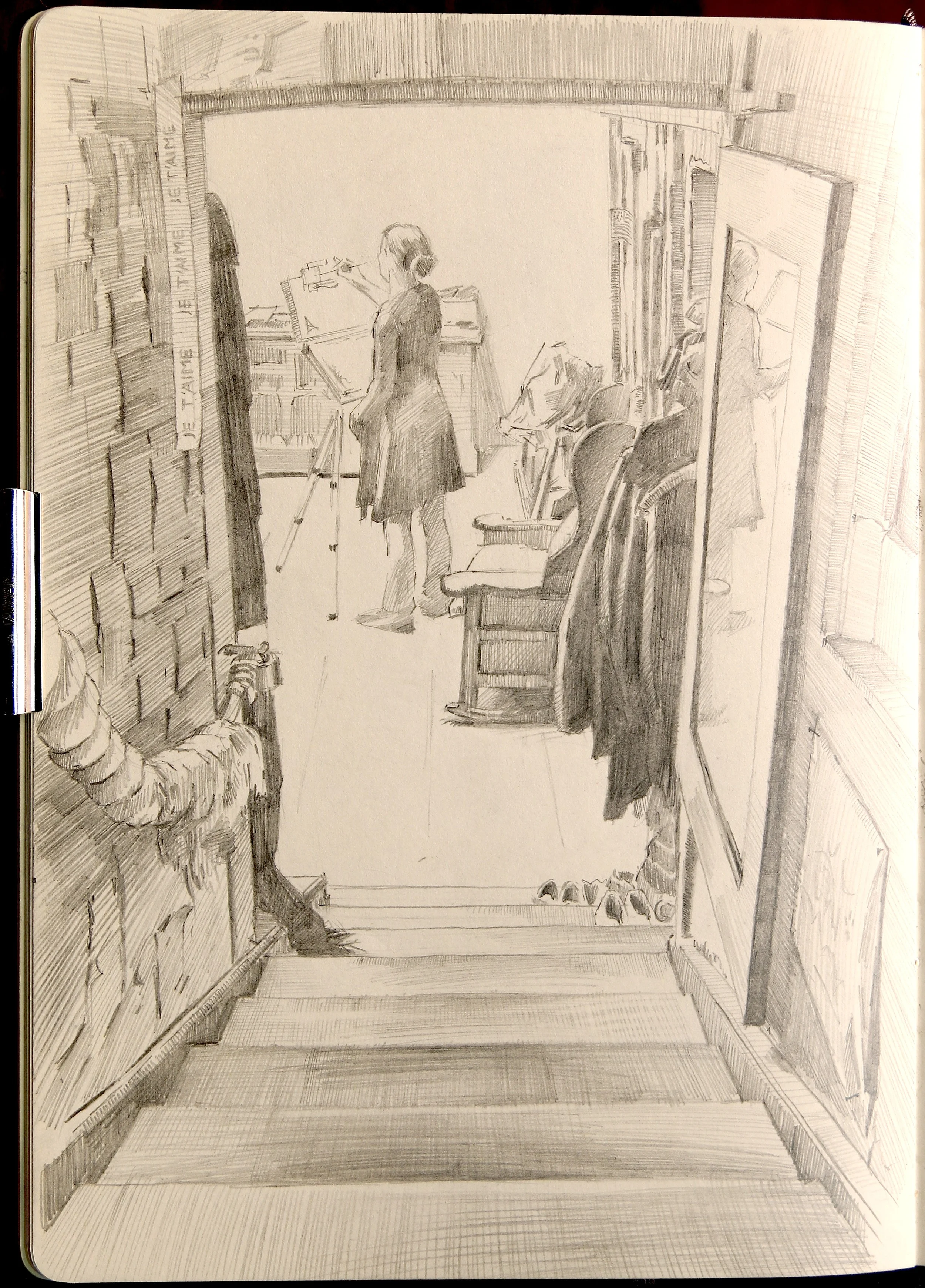Painter friend Kate Lehman working on a self-portrait