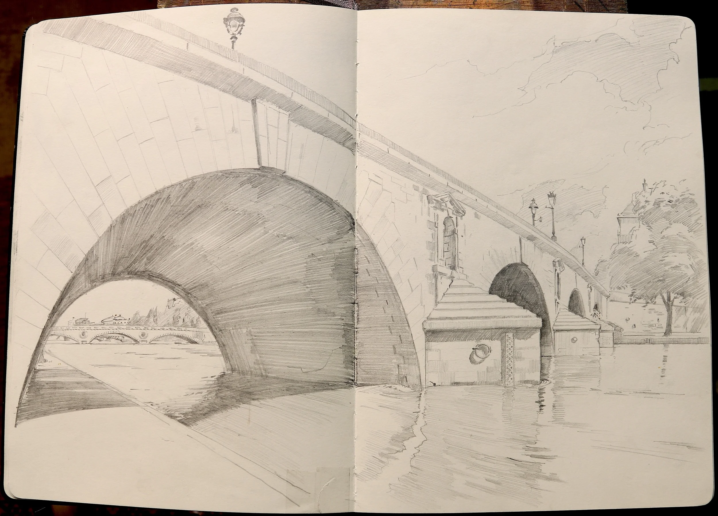 "Pont Royal" from the banks of the island of "La cité", with "Pont du change" in the distance.