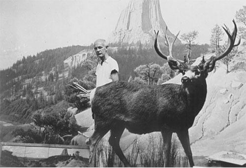 James Perry Wilson painting the walls of a diorama.