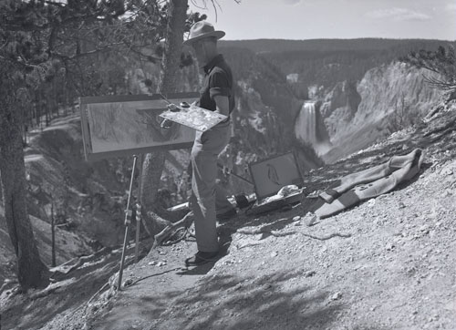 James Perry Wilson painting in Yellowstone canyon.