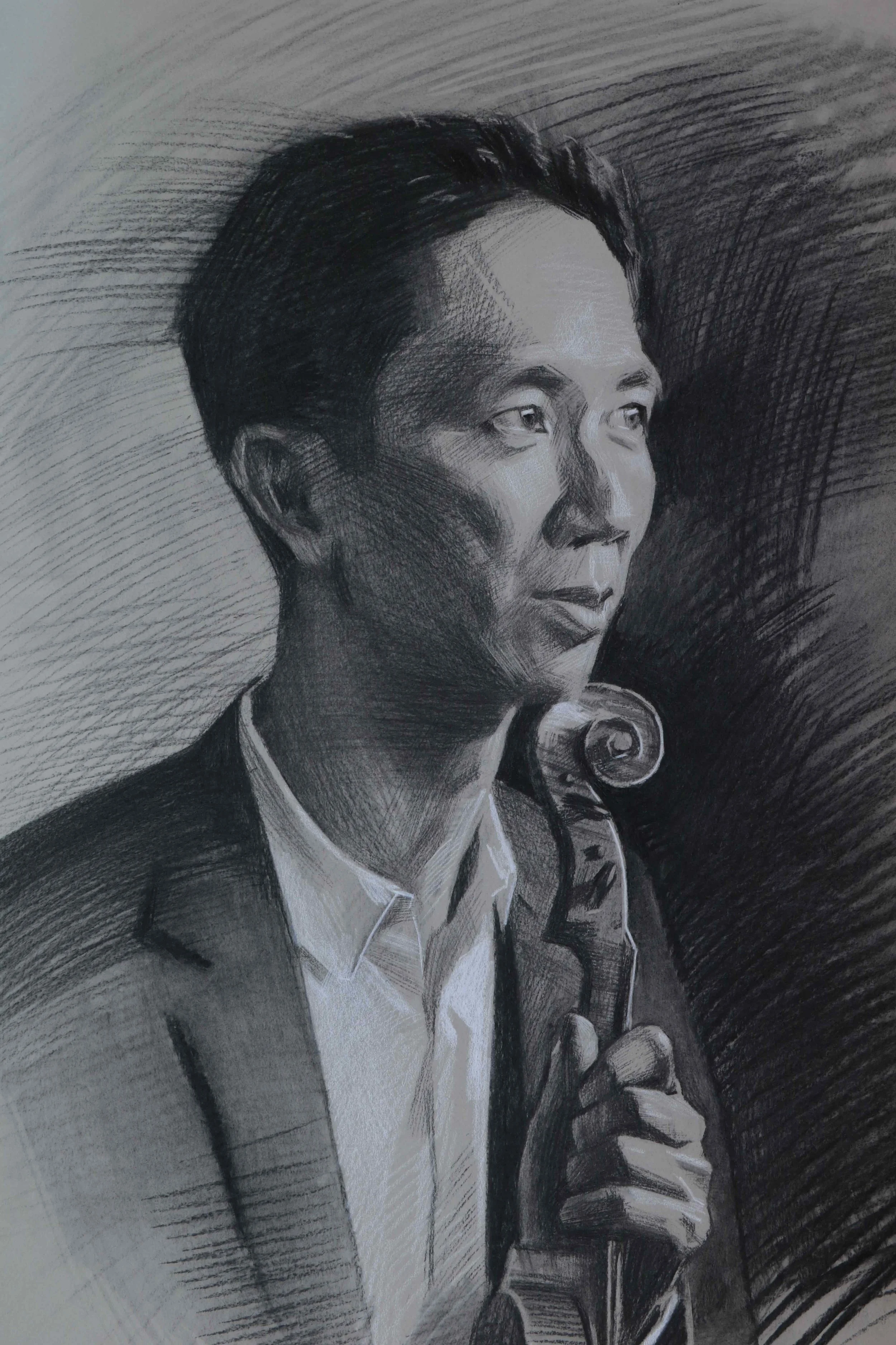 Mitch. Charcoal & white chalk on toned paper. 55x65cm.