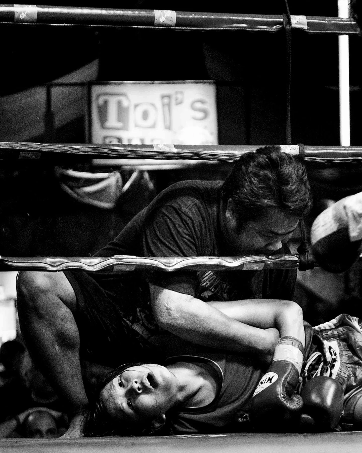 A fighters lays down in agony after a KO. #muaythai