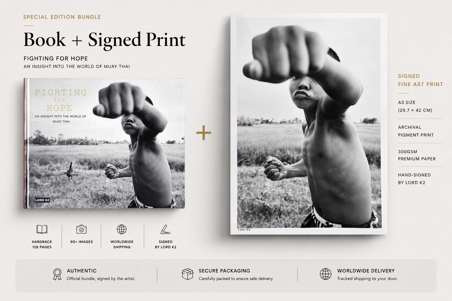 Signed book 'Fighting for Hope' + A3 b&amp;w Print  | €155.00