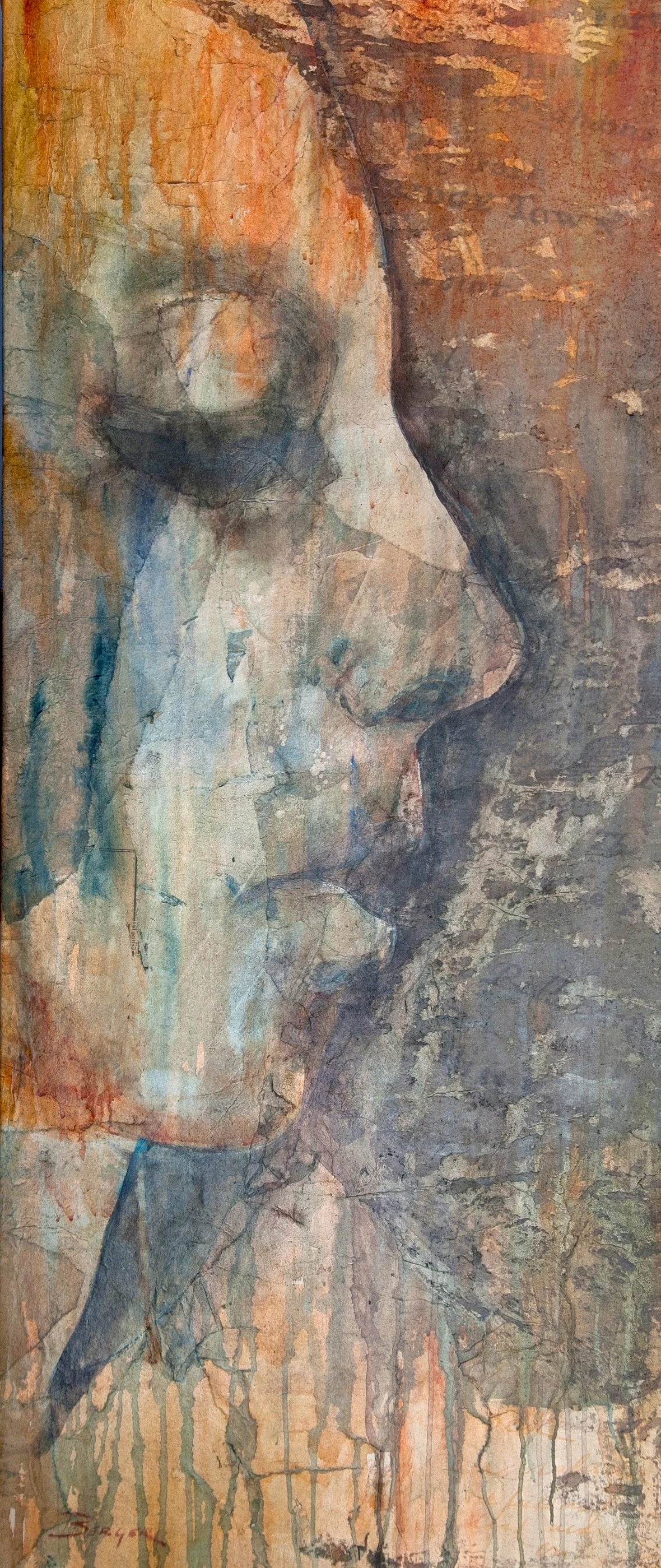  Bajan Face 2 I am a rock, mixed media on canvas 55x24", sold 