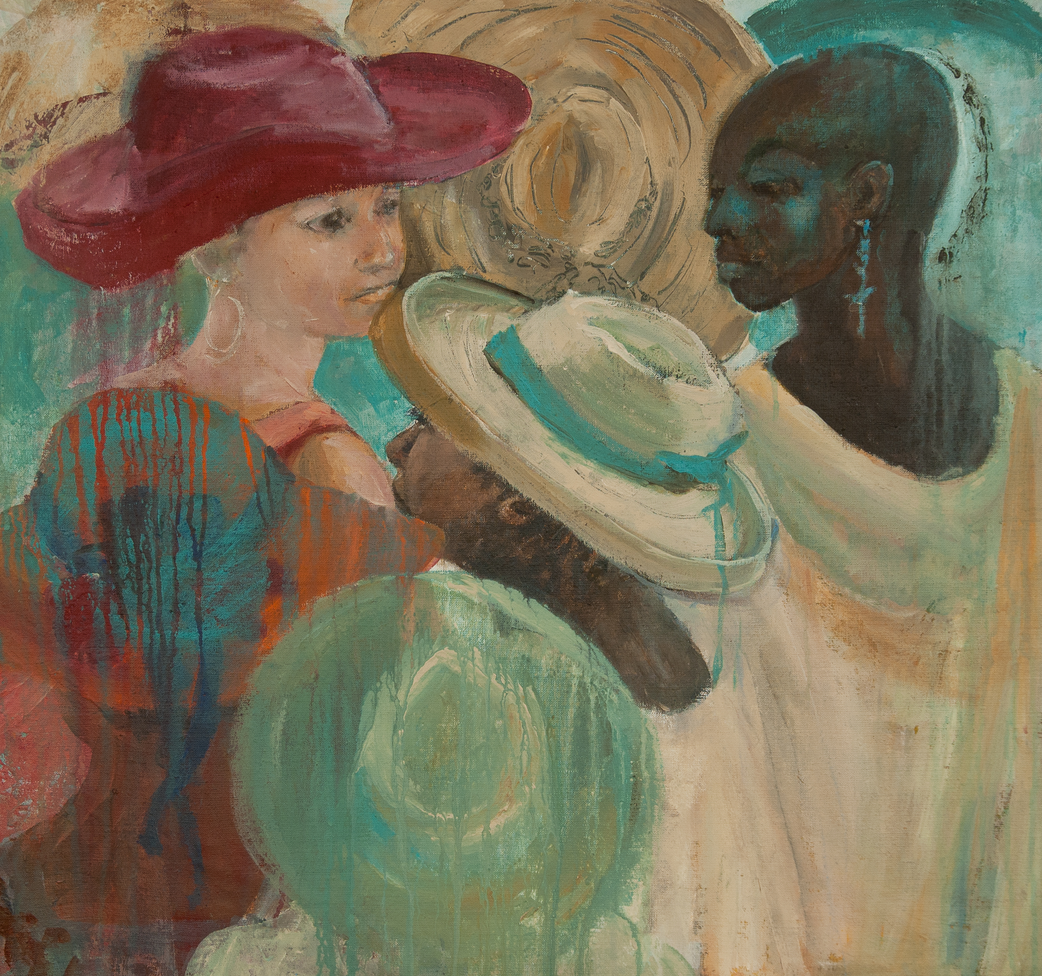  In the hatshop, acrylic on canvas, 29x31, sold 