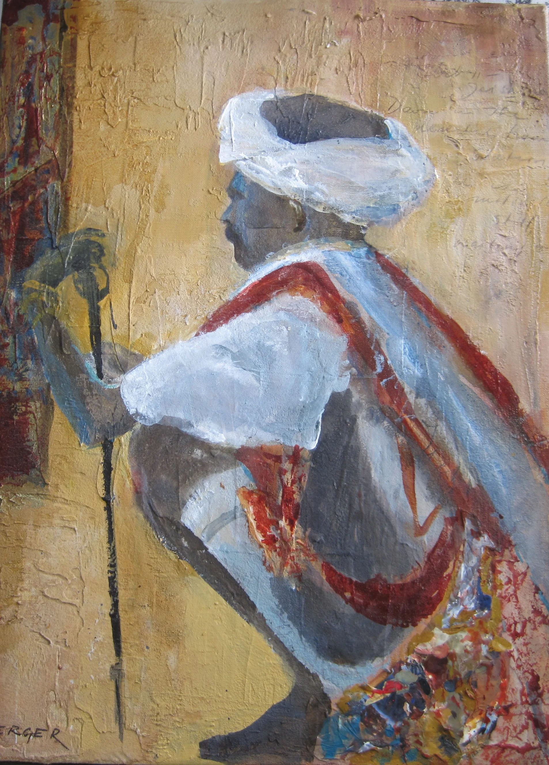 Waiting (Dawn in Jaisalmer) , 16 x 12,” acrylic - sold