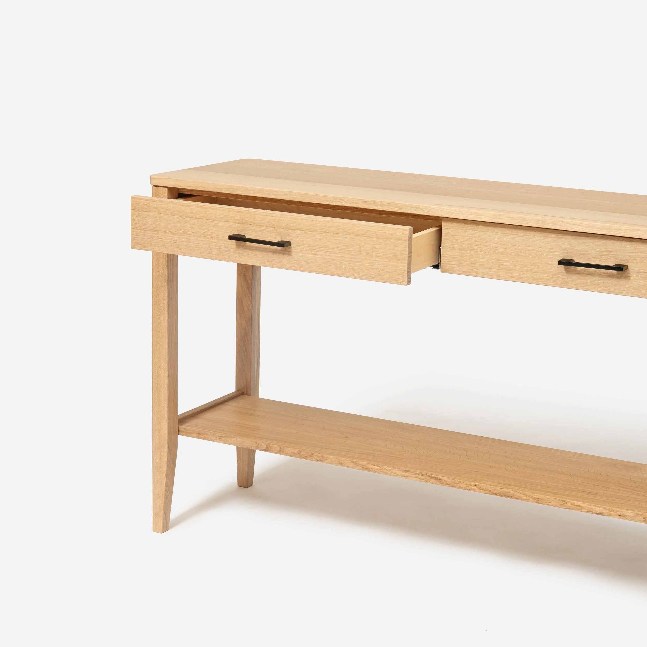Handcrafted Velora Console Table made from premium white oak with minimalist design, traditional joinery, and refined proportions, made in Milwaukee.