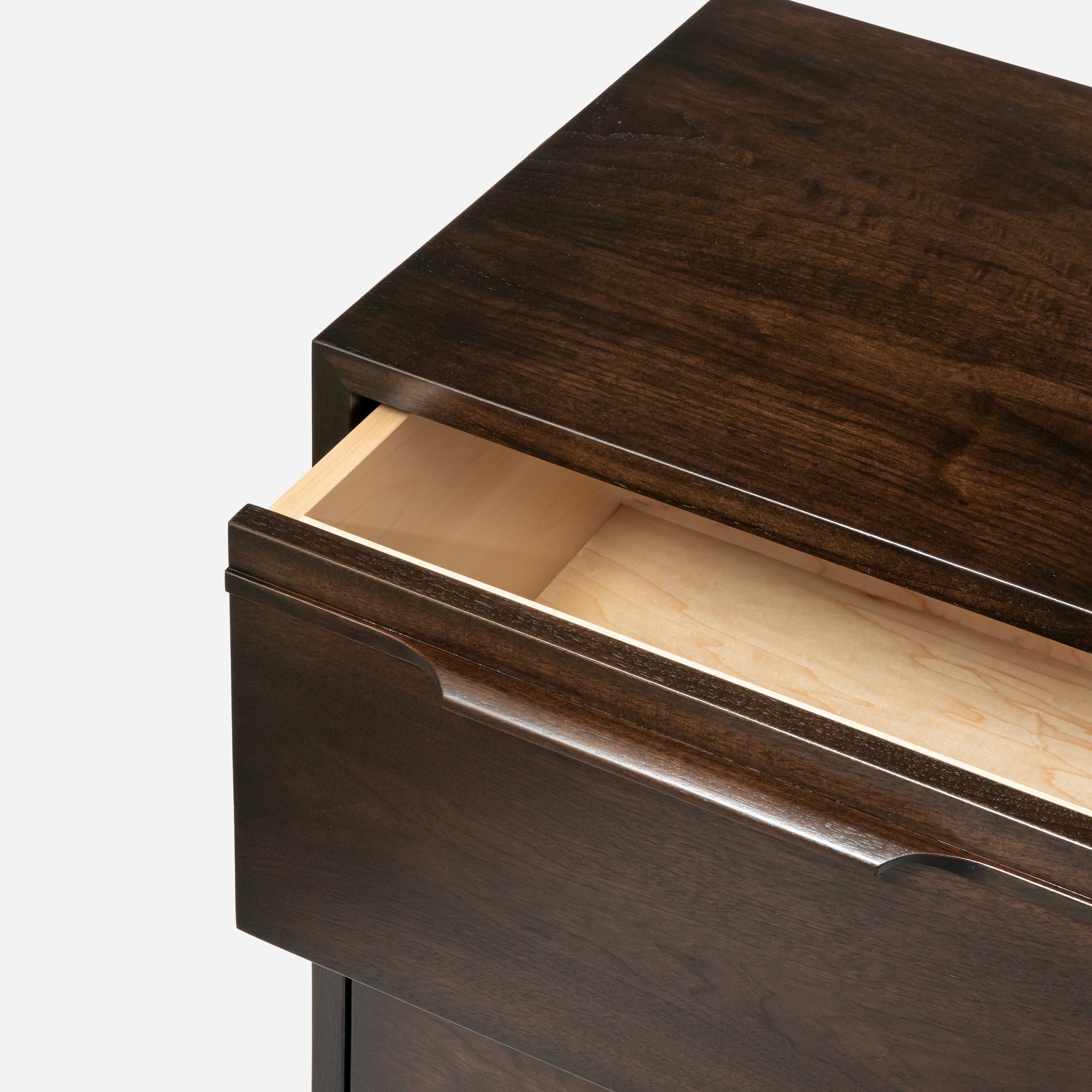 drawer interior detail – solid walnut construction – clean hand-finished surface