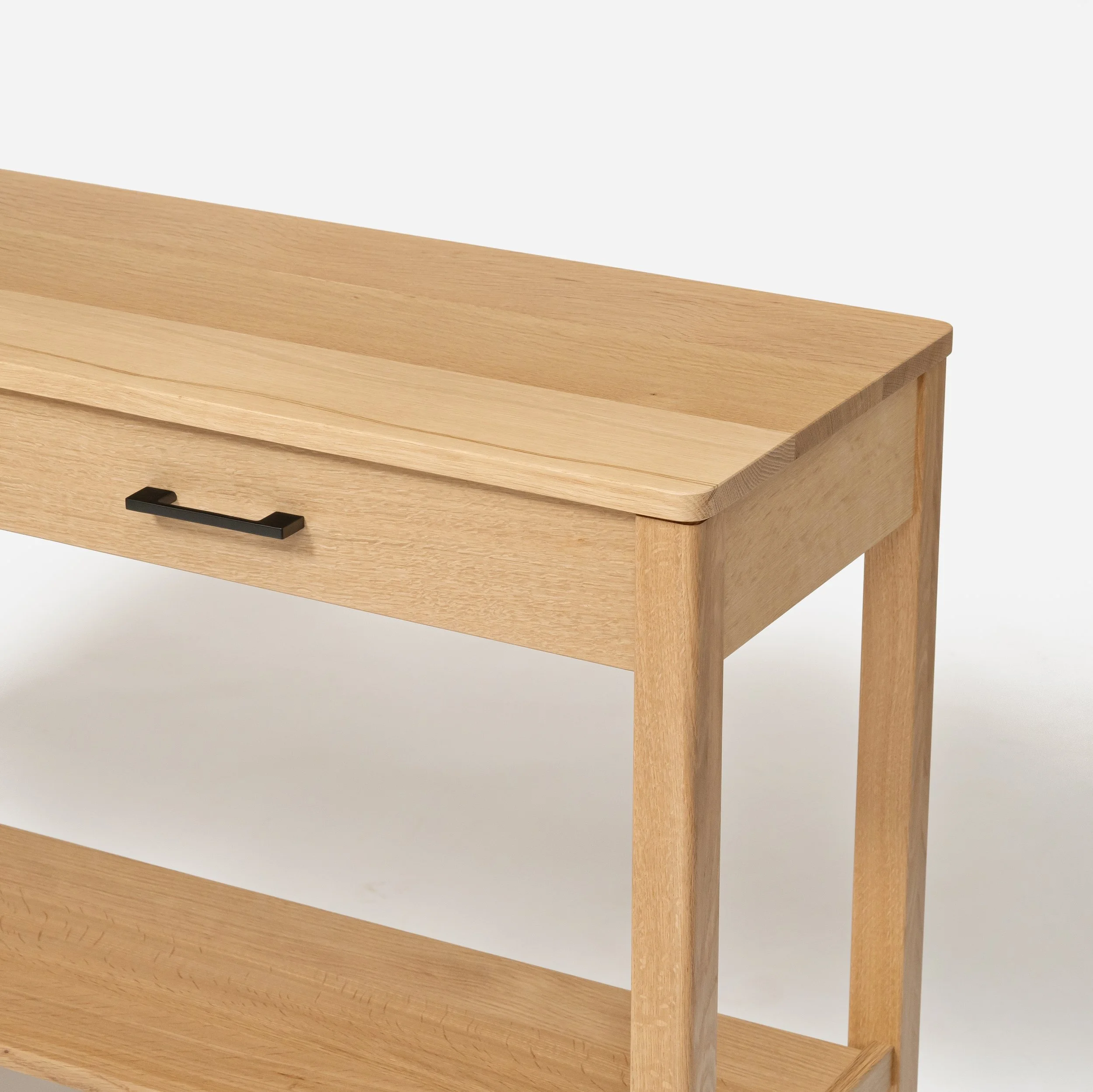 Handcrafted Velora Console Table made from premium white oak with minimalist design, traditional joinery, and refined proportions, made in Milwaukee.