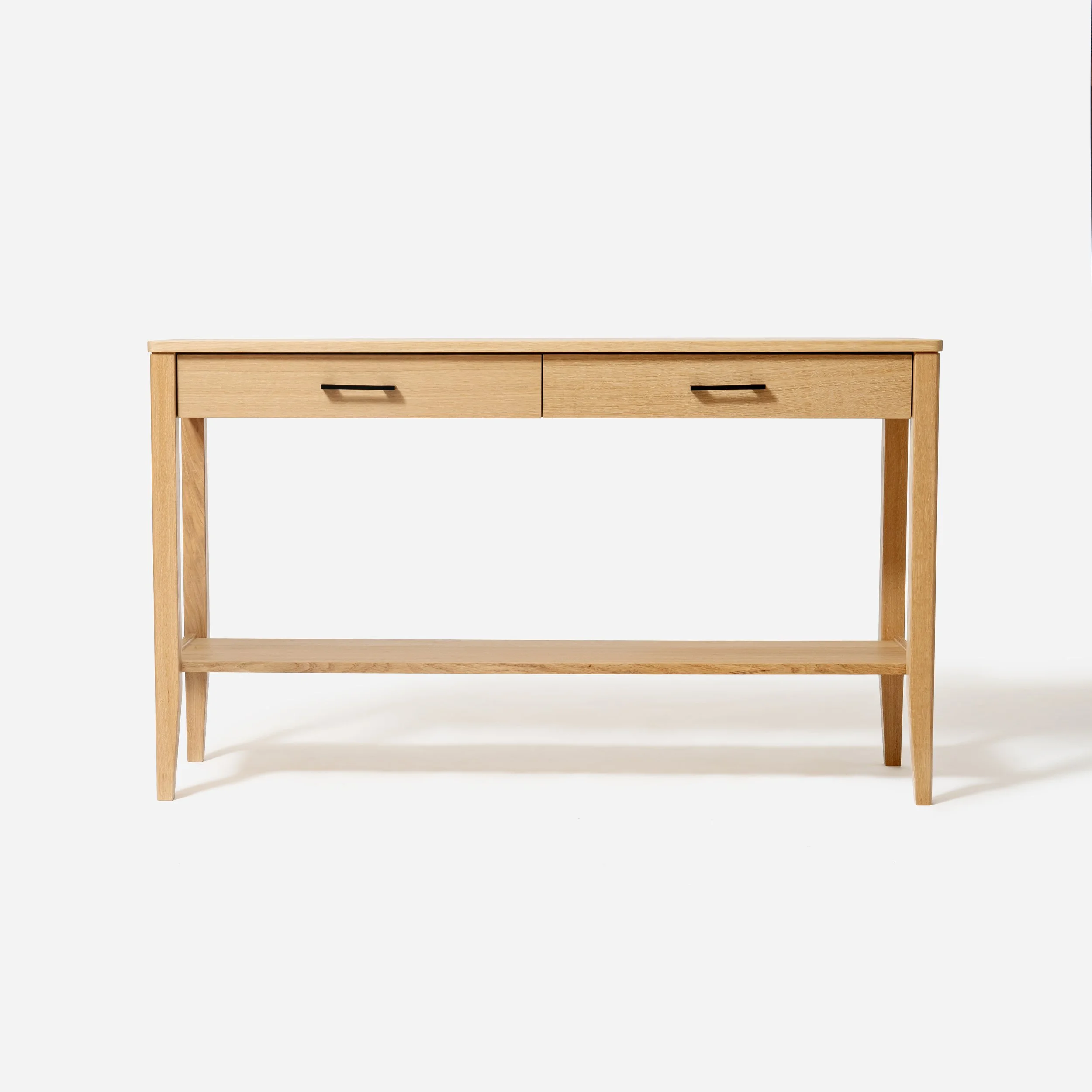 Handcrafted Velora Console Table made from premium white oak with minimalist design, traditional joinery, and refined proportions, made in Milwaukee.
