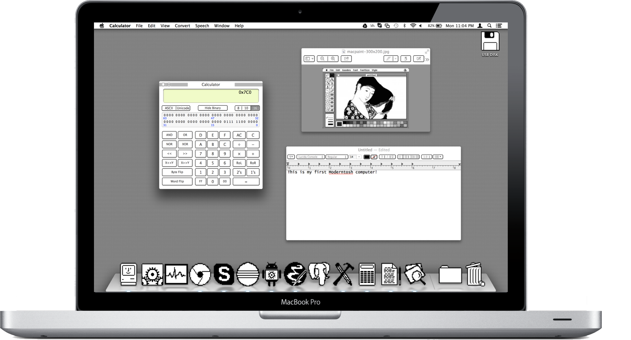 Black and white icon pack + tweaked window stylings = 2.7GHz of 1980's awesomeness