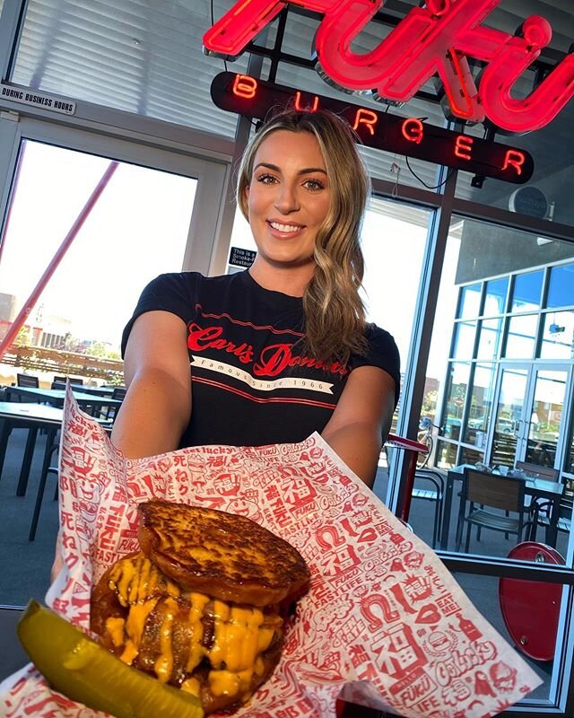 Special: #CarlMcFuku. Applewood smoked bacon cheeseburger, FukuSauce in a toasted @carlsdonutslv. Both locations. Fuku/CarlsDonut collab. #SupportLocalLvBiz w @_amberramsay