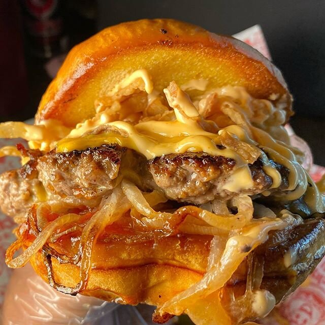 #NationalHamburgerDay special: Simple smash style with grilled and crispy onions/ double cheese/ ketchup and wasabi mayo. Throwback Foodtruck price $5. TakeOut/ Dine-In only (not delivery)
