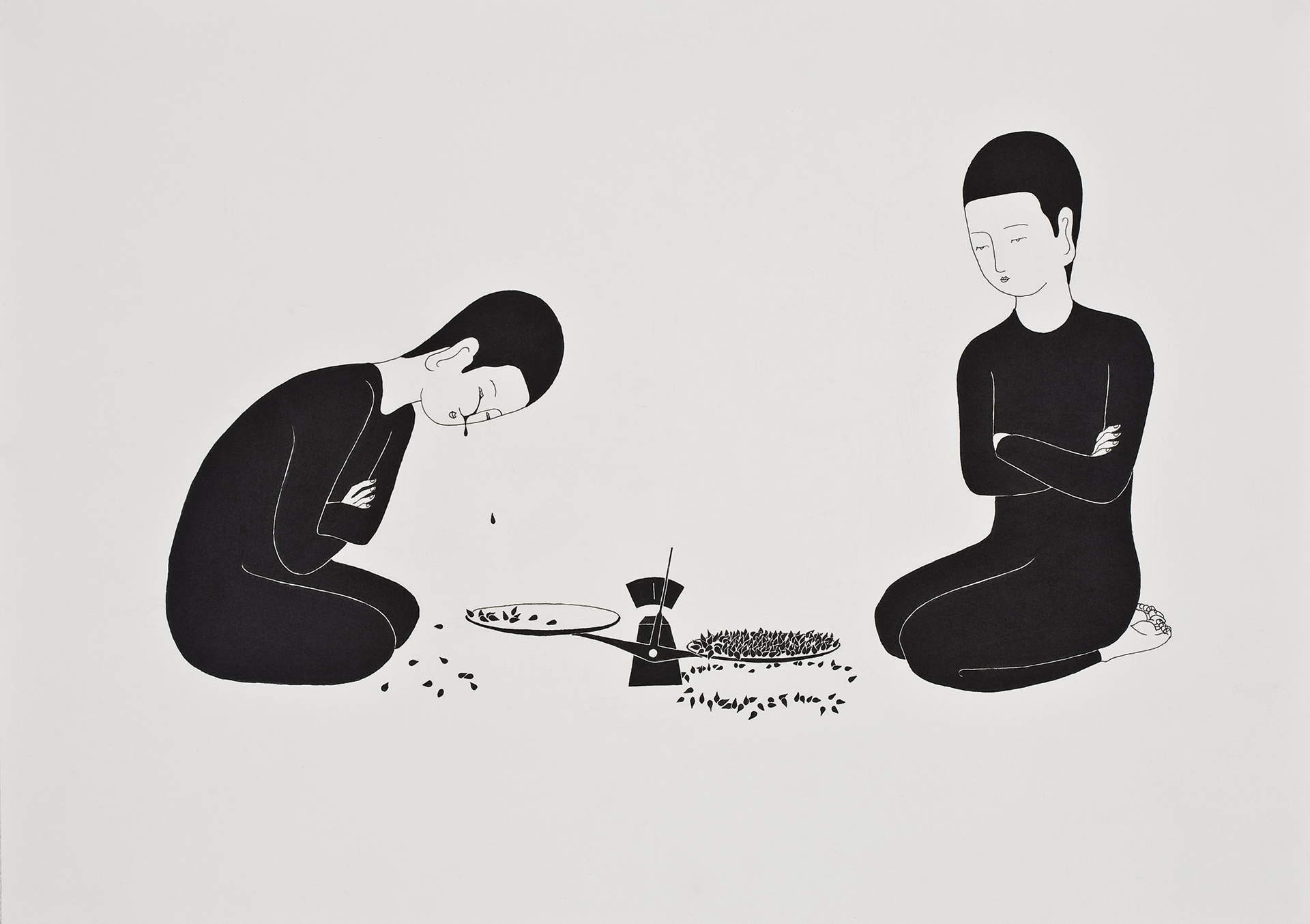 경쟁하는 슬픔 / Tear drop competition Op. 0036P - 42 x 29.7 cm, 종이에 펜, 마커 / Pigment liner and marker on paper, 2010
