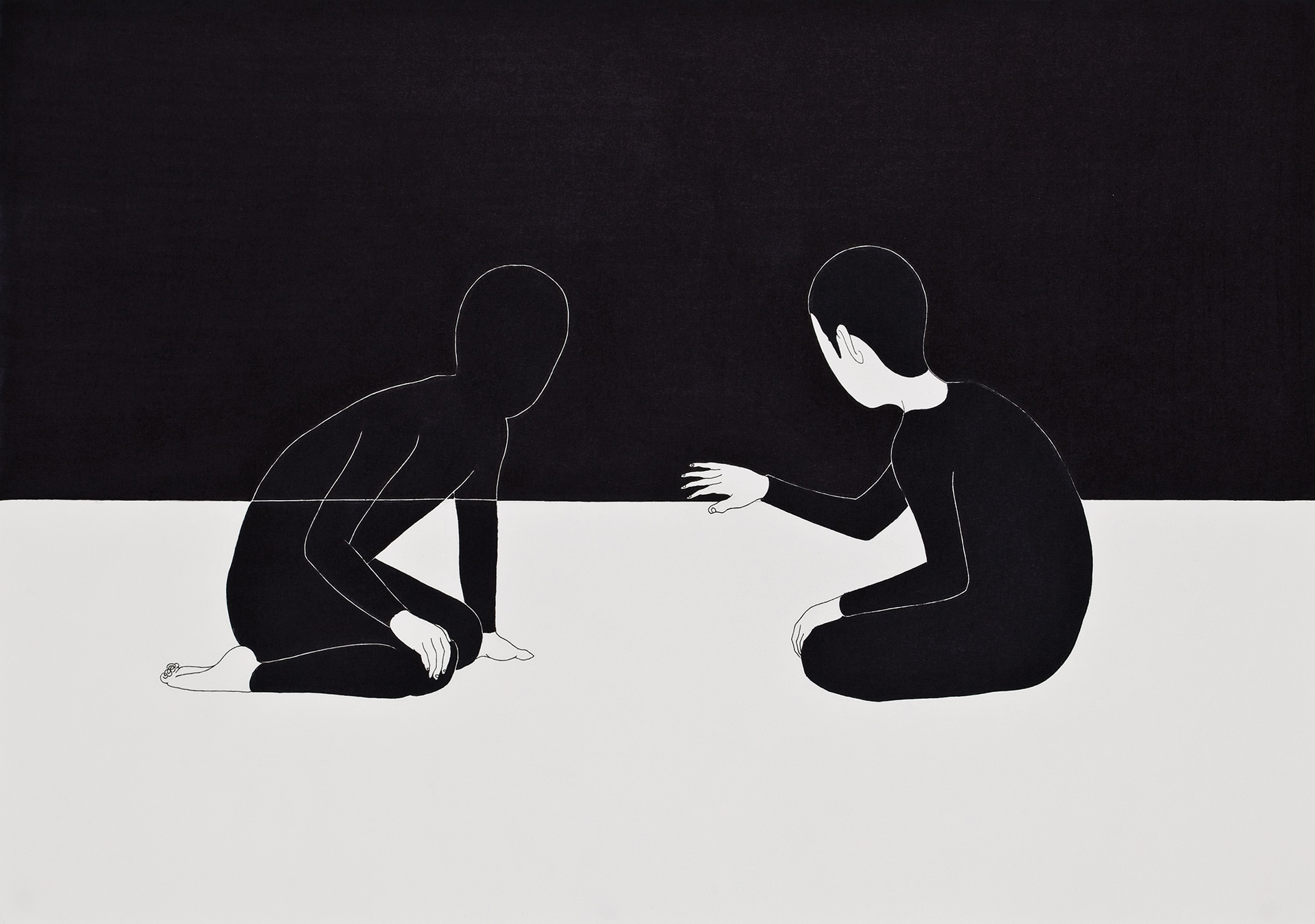 외로운 장면 / Draw a curtain Op. 0042P - 42 x 29.7 cm, 종이에 펜, 마커 / Pigment liner and marker on paper, 2010