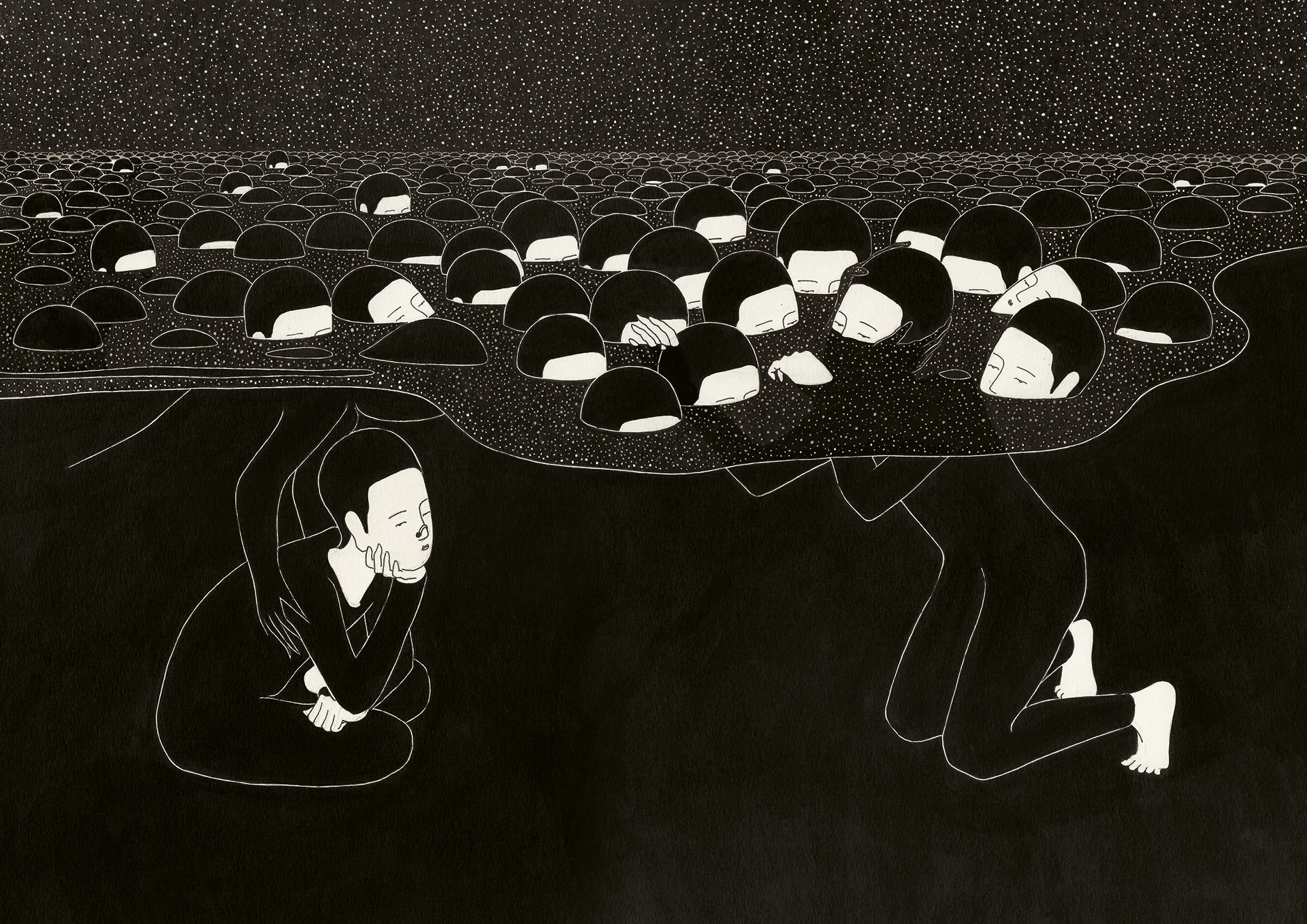 말더듬이 / A stammerer Op. 0060P - 42 x 29.7 cm, 종이에 펜, 마커, 잉크 / Pigment liner, marker, and ink on paper, 2012