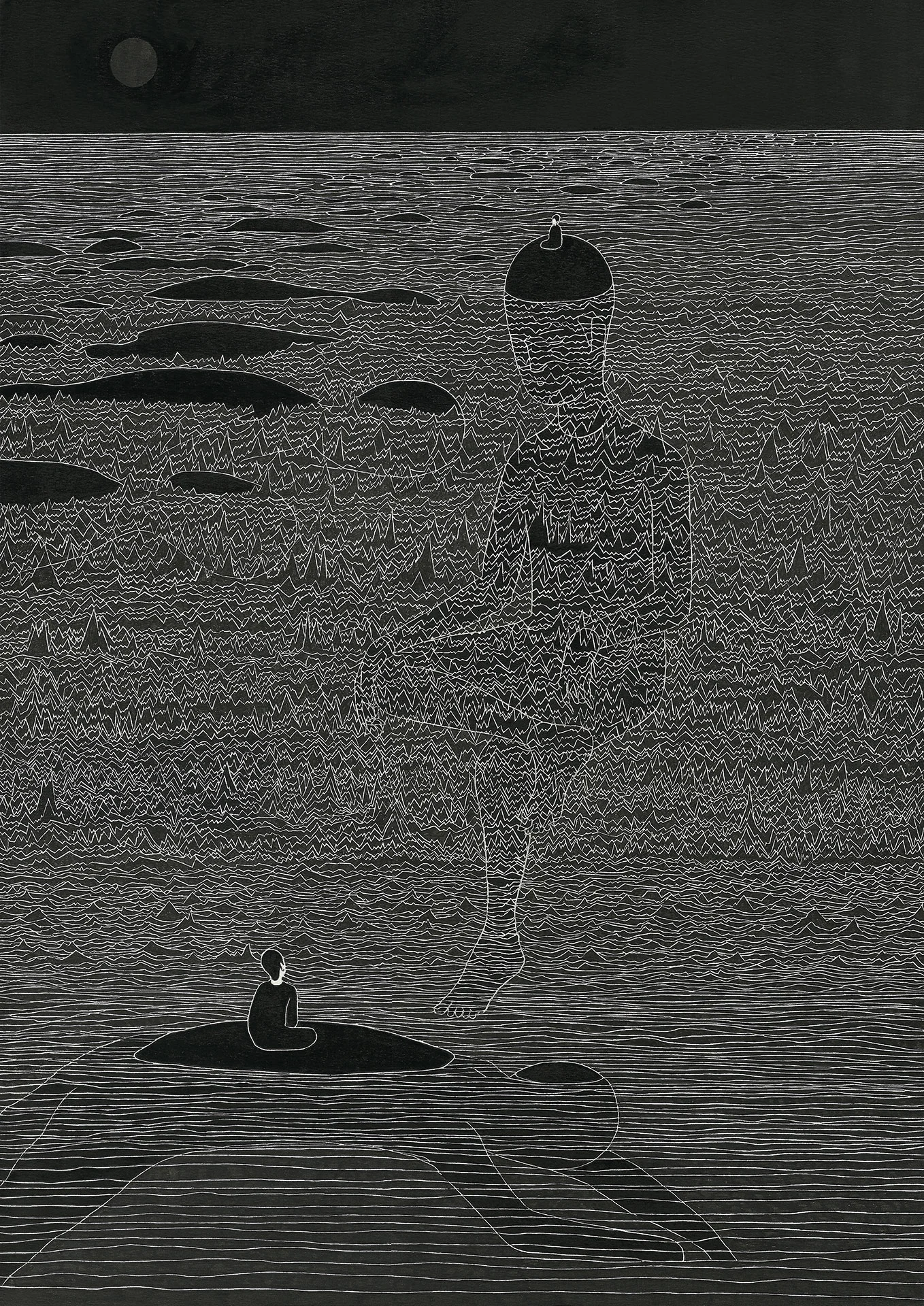 수월관음도 水月觀音圖 / The Moon I See Op. 0068P - 29.7 x 42 cm, 종이에 펜, 마커, 잉크 / Pigment liner, marker, and ink on paper, 2013