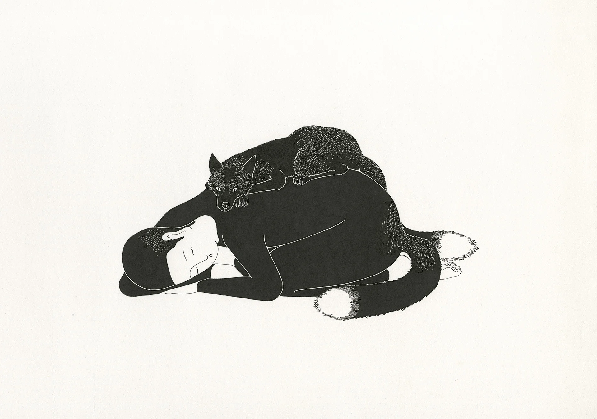 포옹 / Cuddle Op. 0078CS-3 - 42 x 29.7 cm, 종이에 펜, 마커 / Pigment liner and marker on paper, 2014 Commissioned by Maison Kitsuné