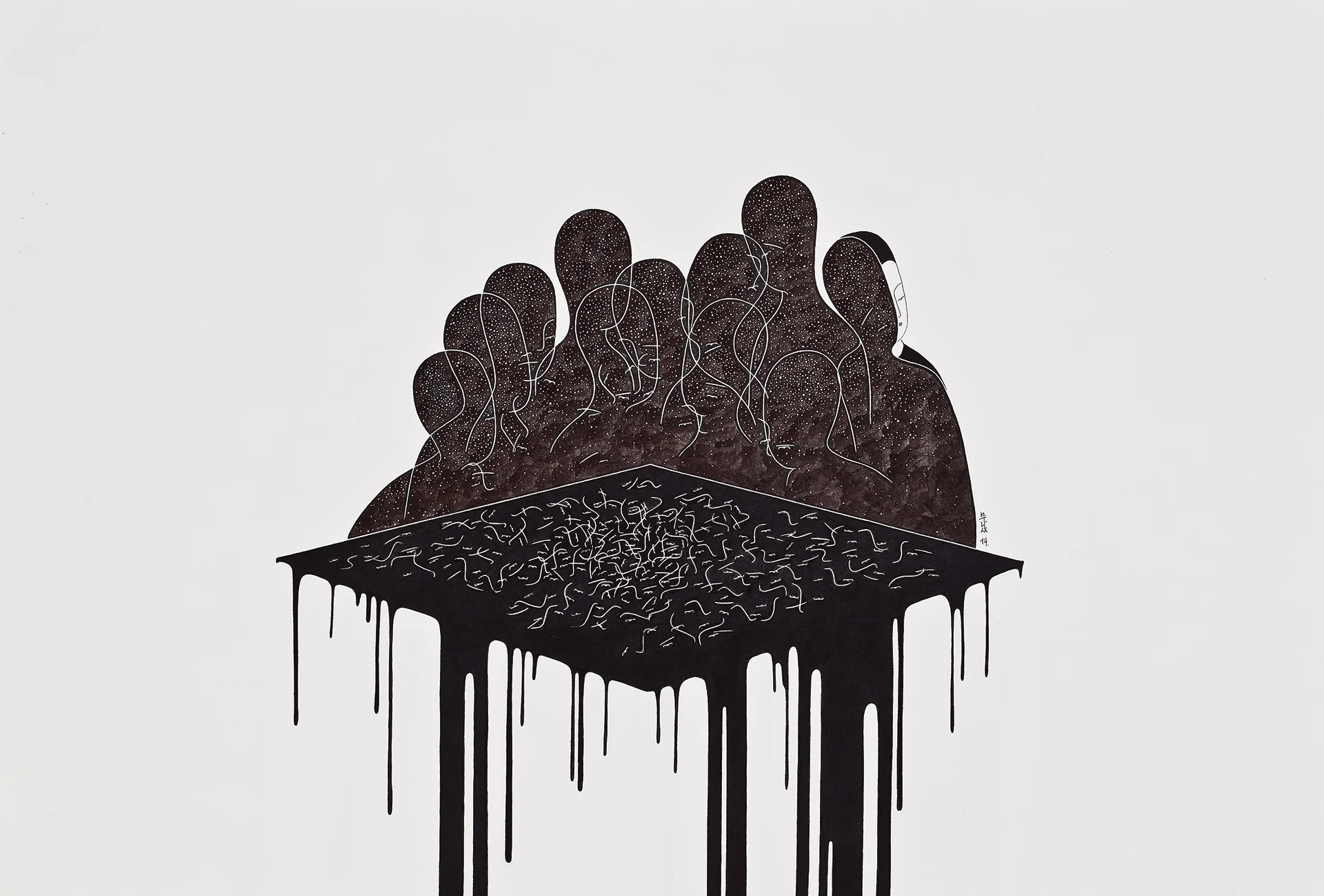 경계를 버리는 경계 / Loose yourself to dark Op. 0081P - 56.5 x 38 cm, 종이에 펜, 마커, 잉크 / Pigment liner, marker, and ink on paper, 2014