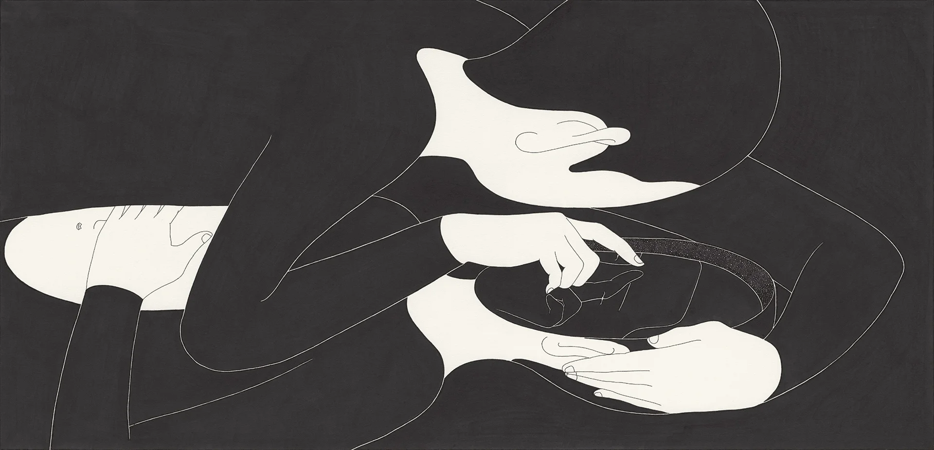 너는 나의 반영 / You mirrored me Op. 0092F - 49.5 x 31.7 cm, 종이에 펜, 마커, 잉크 / Pigment liner, marker, and ink on paper, 2015