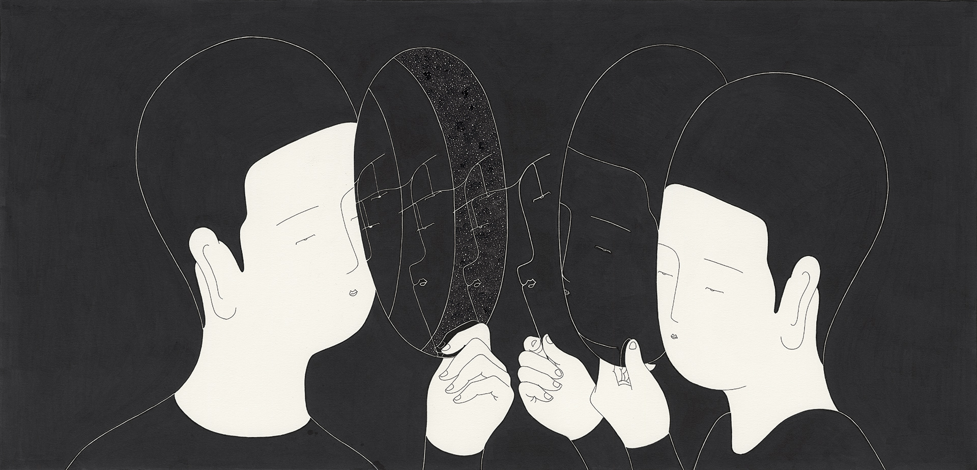 무의미한 대화 / We see ourselves Op. 0093F - 49.5 x 31.7 cm, 종이에 펜, 마커, 잉크 / Pigment liner, marker, and ink on paper, 2015