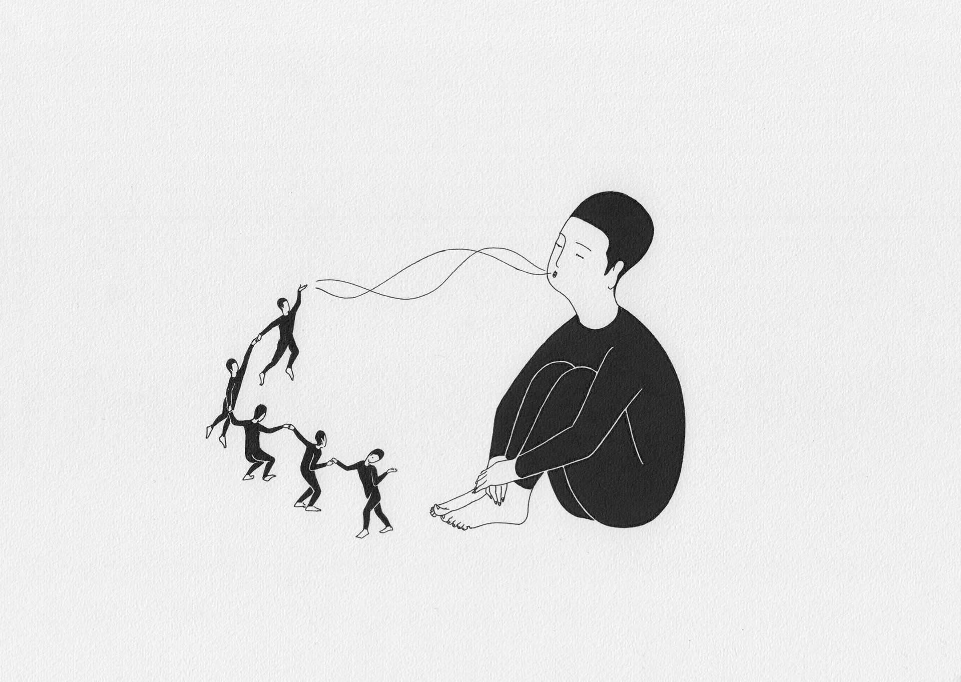 흐 하는 음 / Humming Op. 0094CS-9 - 29.7 x 21 cm, 종이에 펜, 마커 / Pigment liner and marker on paper, 2015 Commissioned by Maison Kitsuné