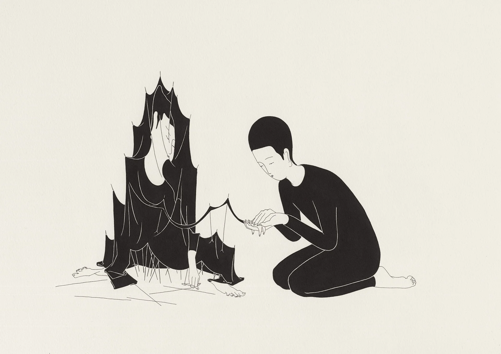 옛 우상 / A tale of two twins Op. 0095C - 56.5 x 38 cm, 종이에 펜, 마커 / Pigment liner and marker on paper, 2015 Commissioned by New York Times