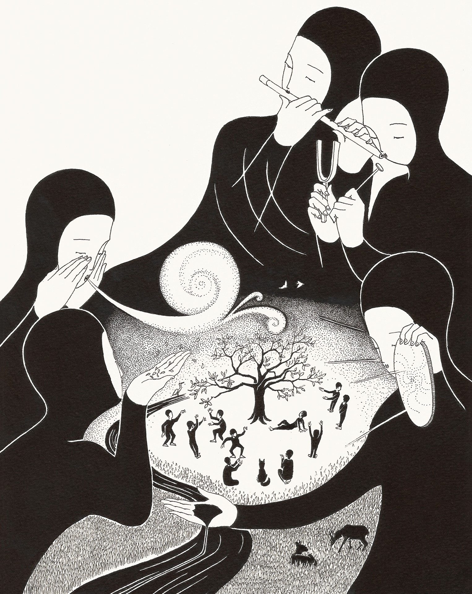 봄의 정령 / Spirits of spring Op. 0147C - 21 x 29.7 cm, 종이에 펜, 마커 / Pigment liner and marker on paper, 2017 Commissioned by Goraeya