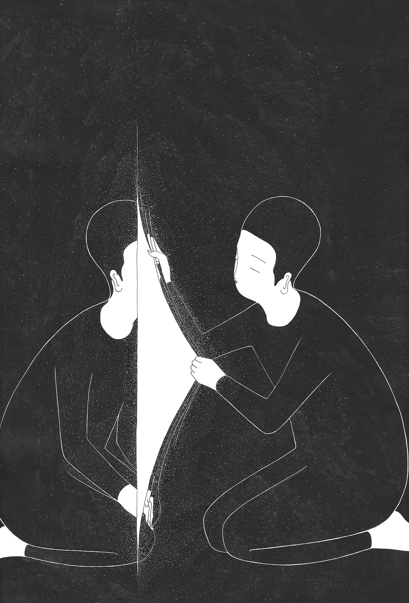 너와 너 사이 / A crack in you Op. 0152C - 38 x 56 cm, 종이에 잉크 / Ink on paper, 2017 Commissioned by Minumsa