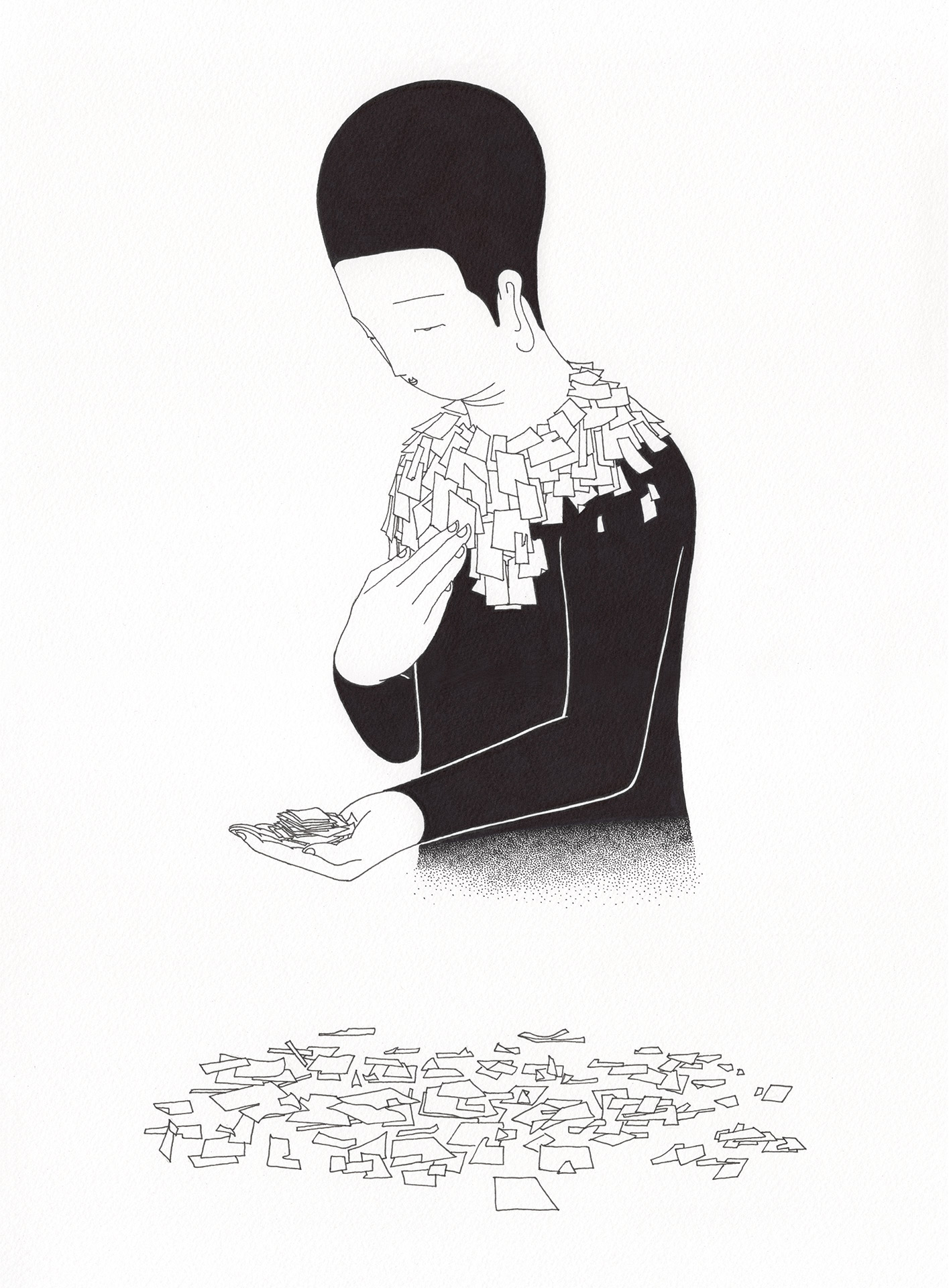 나를 기억해 / Recollection of me Op. 0158C - 27.5 x 37.5 cm, 종이에 펜, 마커 / Pigment liner and marker on paper, 2017 Commissioned by Mosaic Science