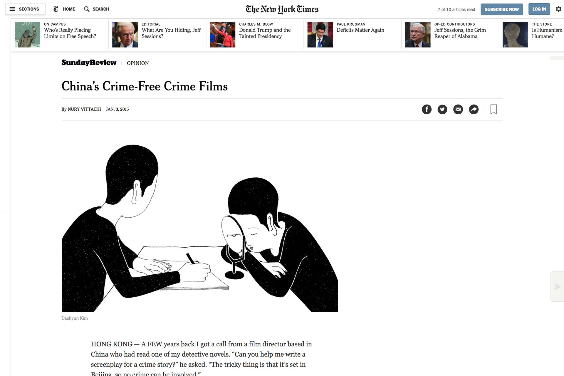 Commissioned Work - The New York Times / &lt;China's Crime-Free Crime Films&gt; by Nury Vittachi / 2015