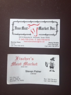 Fischer's business cards actually have a German touch...(little dude in the lederhosen). Hess' business card mentions German smoked sausage and cheeses on the back. 