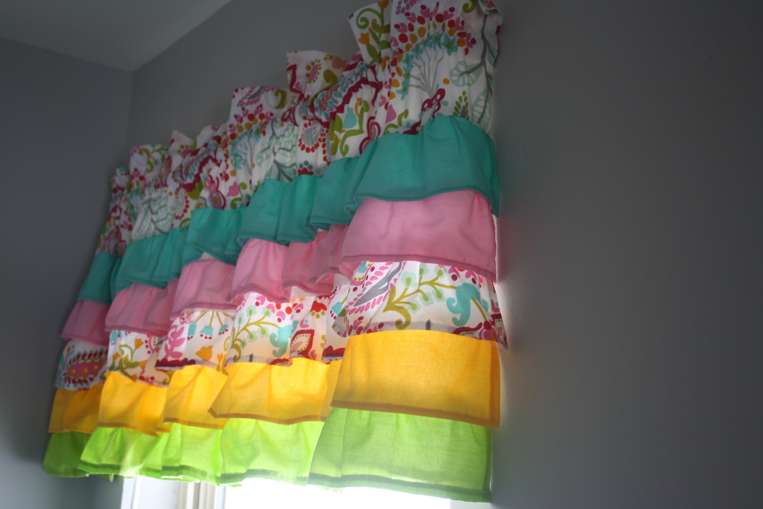 One of the ruffled valences they made! I'm not sure my son, Trent, knew what ruffles were until this project was underway! 