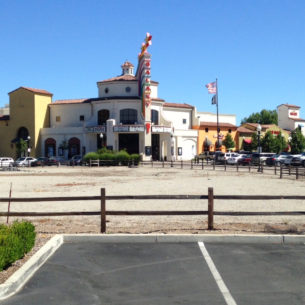 This Galaxy movie theater anchors the nearby commercial center.