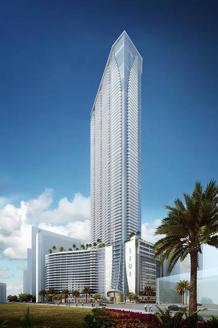 A rendering of Miami's Panorama Tower, the first project being funded via the Miami EB-5 regional center. Photo credit: Moshe Cosicher/AIA via The Wall Street Journal.