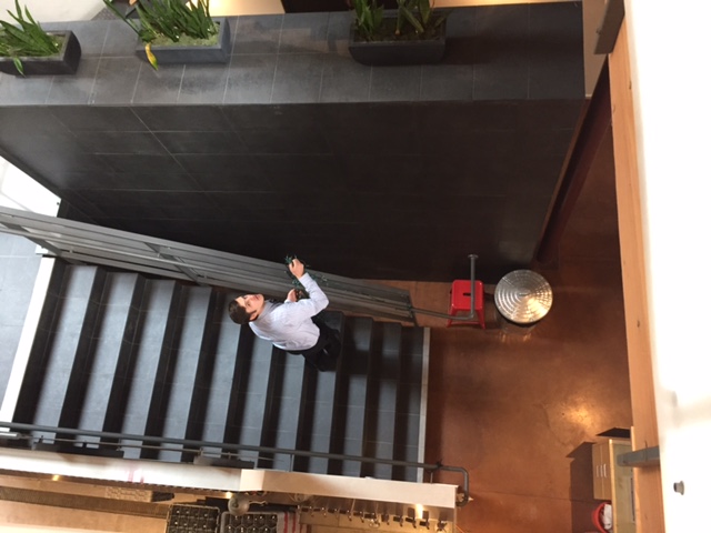Caught Dima Galkin getting into the spirit-putting lights on our stairs...