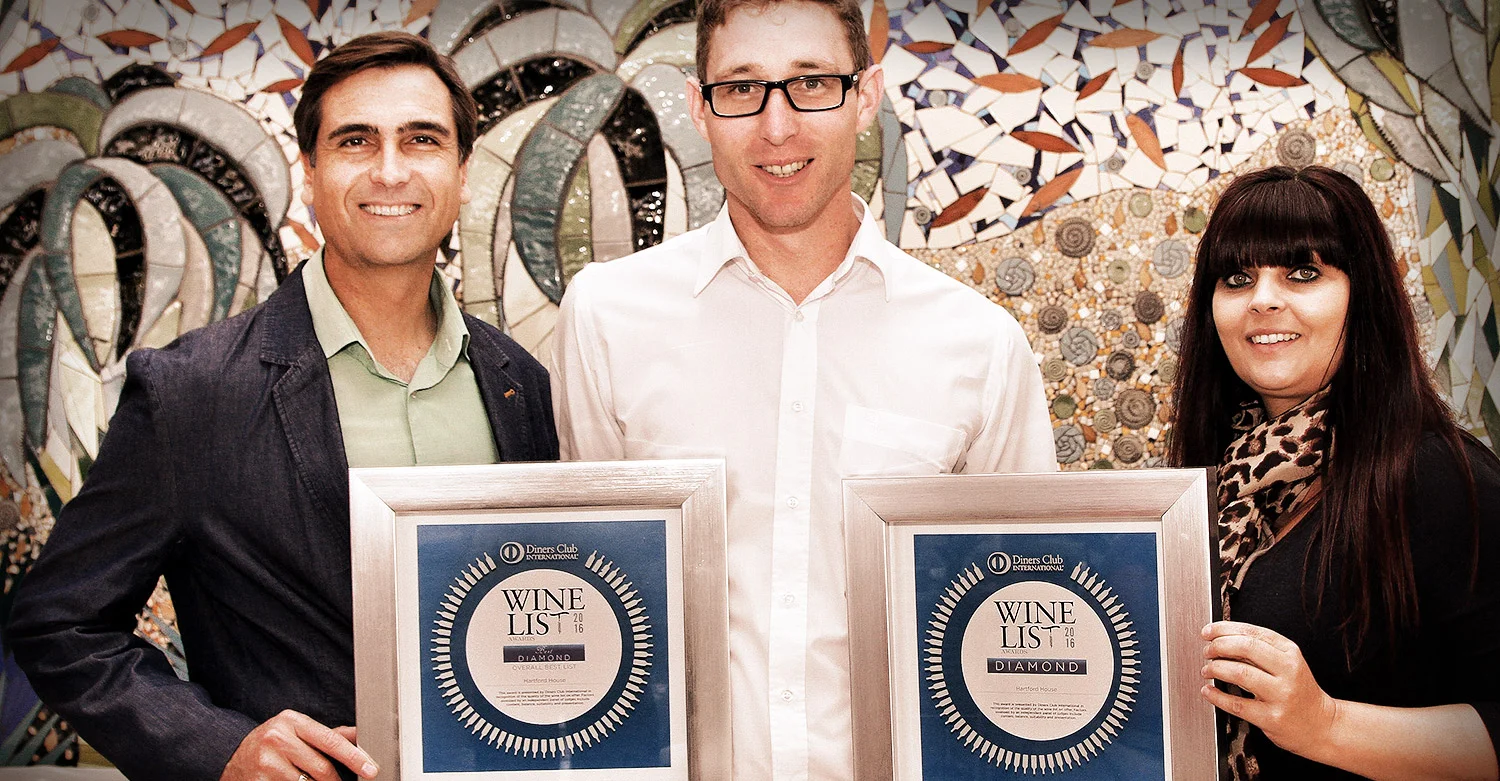 Head Chef Constantijn Hahndiek received the Diner's Club Diamond Winelist Award on behalf Hartford House.