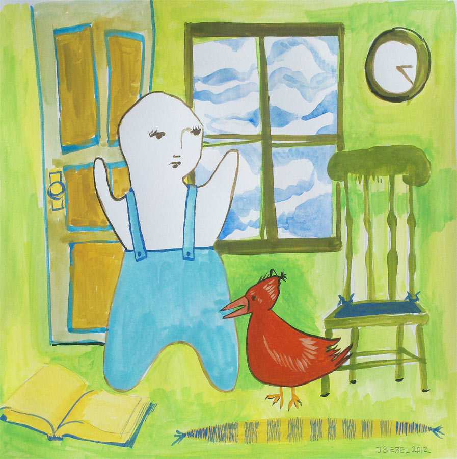Boy and Rooster in the Nursery