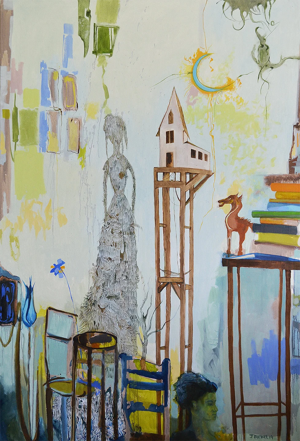 Tall Scaffold with Women and Books