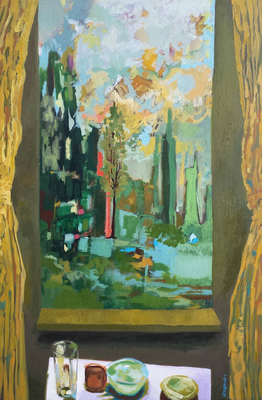 View Behind Gold Drapes