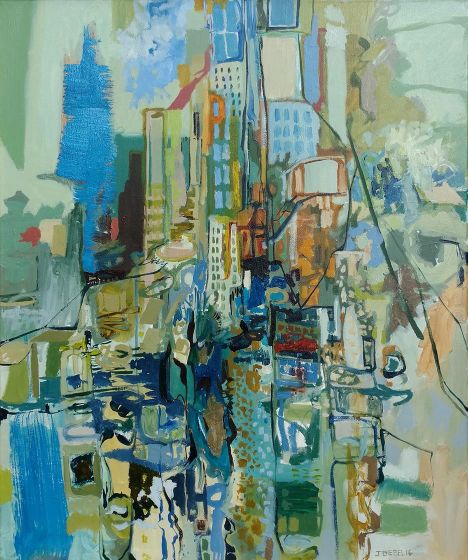 Vertical Cityscape #3 (Blue and Green)