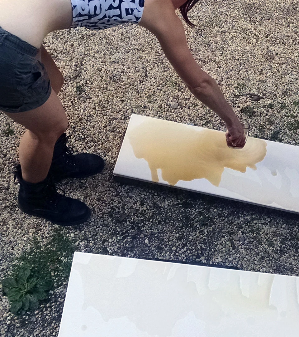 Tea staining process on canvas. Read the Blog Post: Staining With Tea ©2014 The Femme Project