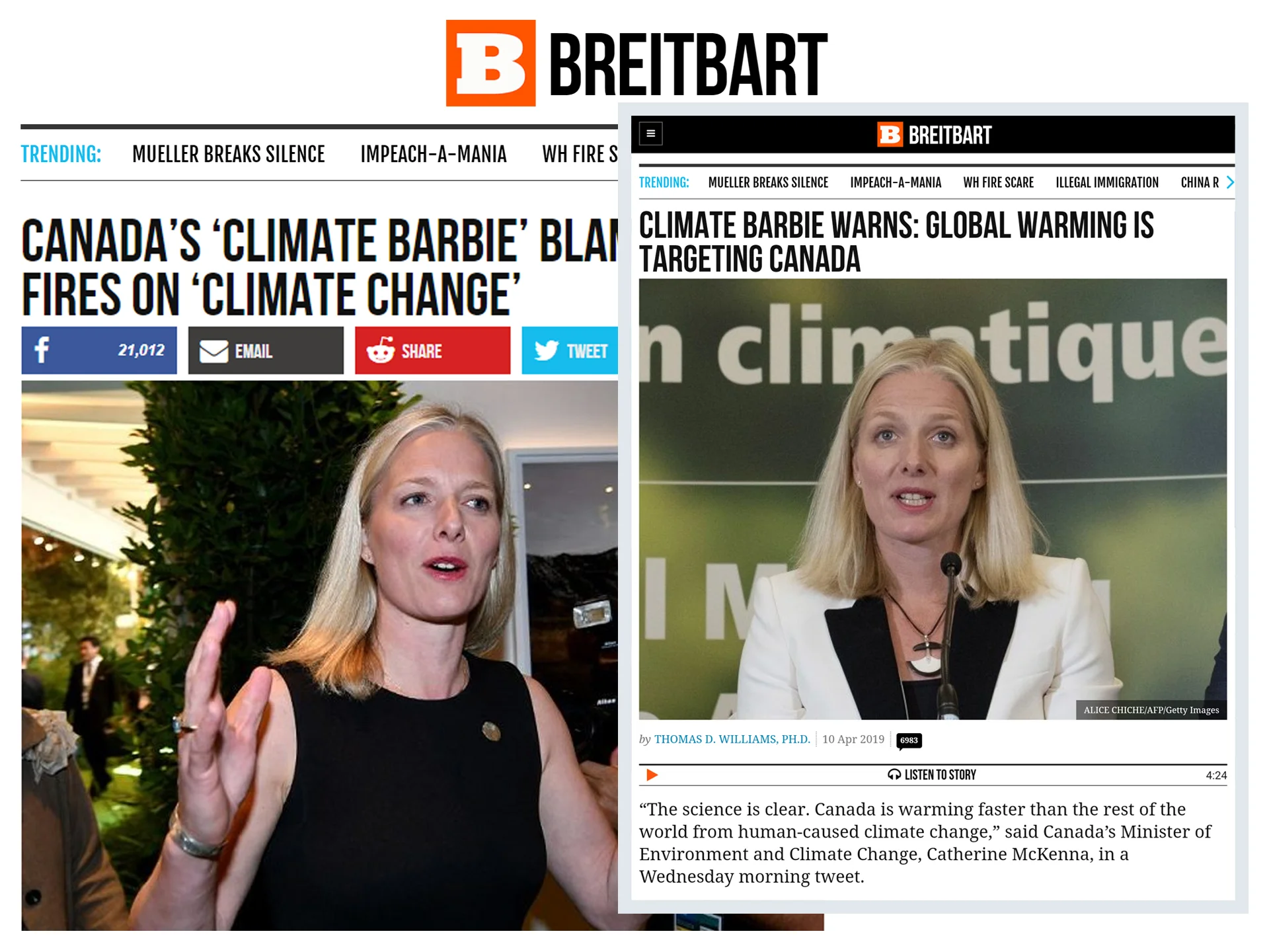 Breitbart articles referring to Canada’s Environment Minister as “Climate Barbie”