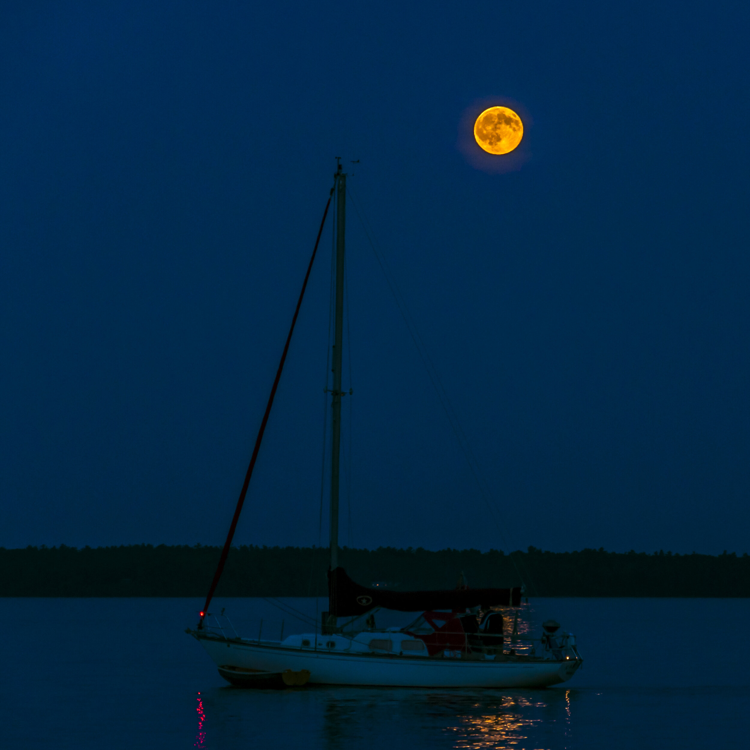  Bayfield, Wisconsin: Moon over Bayfield City Dock on Lake Superior 