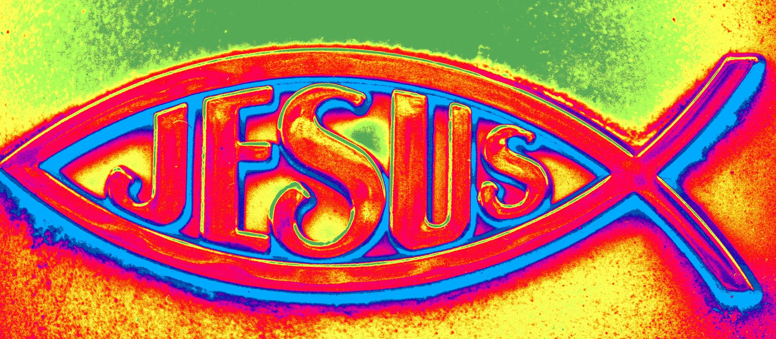  I photographed this JESUS fish symbol on my car with film, scanned it into Photoshop and added color gradients. 