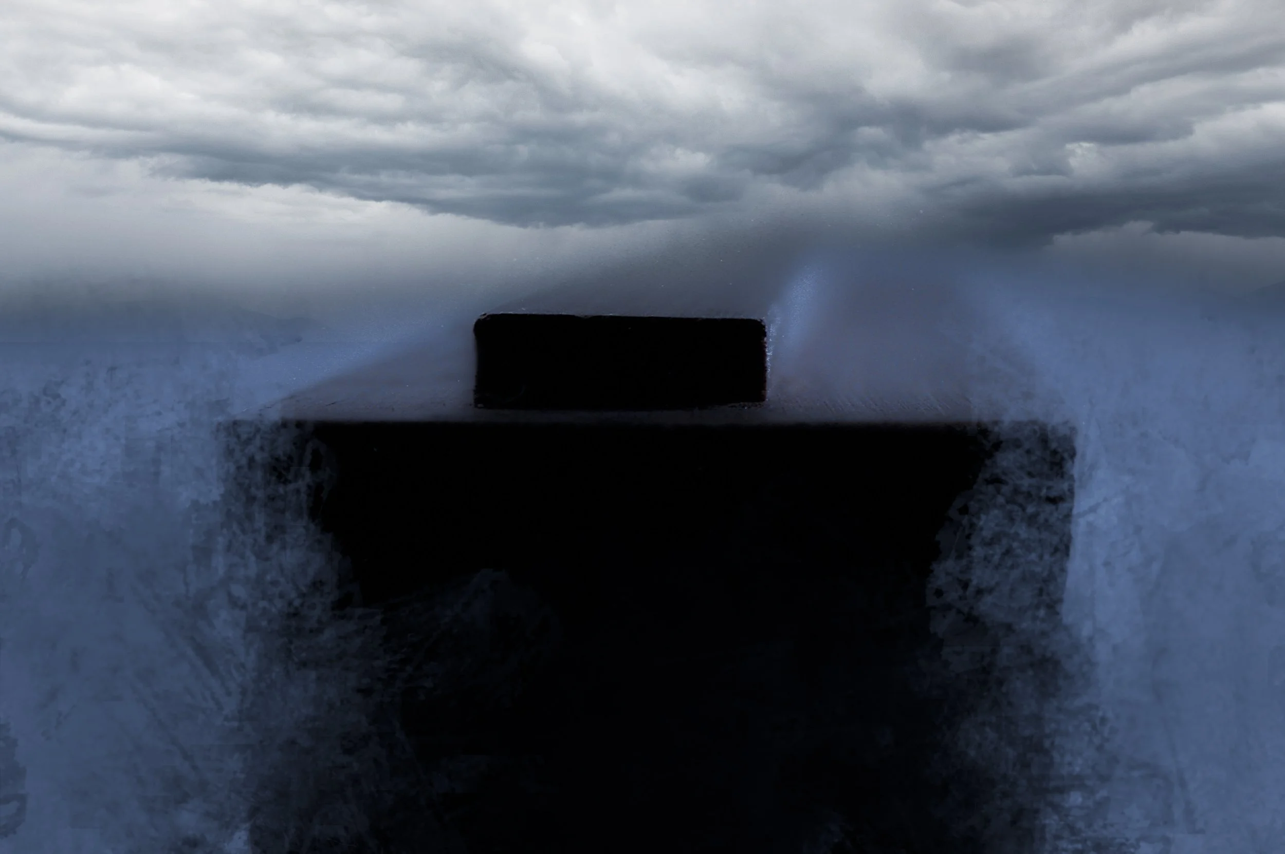  I bought a small replica of Noah’s Ark made to 1:600 scale. I photographed the ark with color film within a white bookshelf. Scanned it into Photoshop, added a Photoshop AI sky and used a strange, shaped brush in Photoshop to give me believable wave